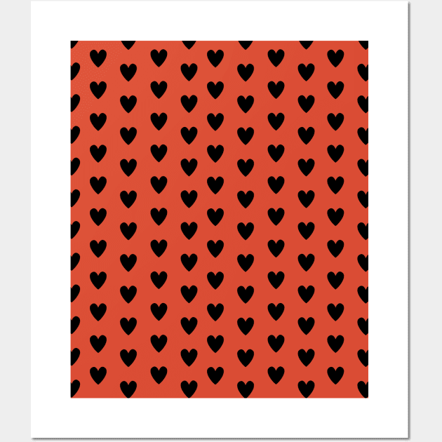 Black Hearts Pattern on Burnt Orange Wall Art by OneThreeSix